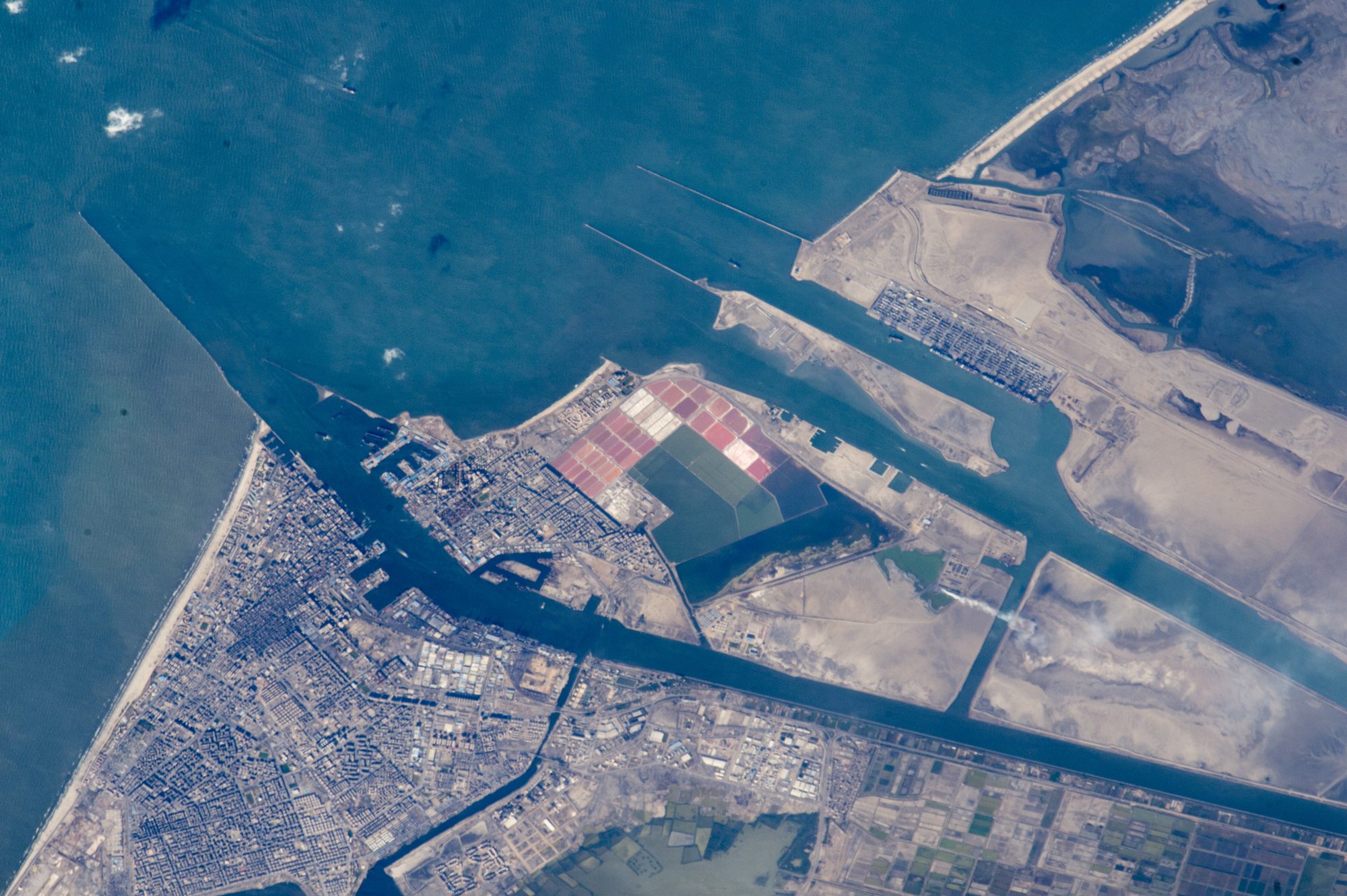 The Suez Canal and Port Said, photographed from the International Space Station
